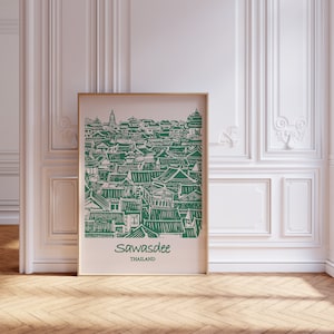 Green Bangkok Print: Retro Thailand Travel Poster (Digital Download)