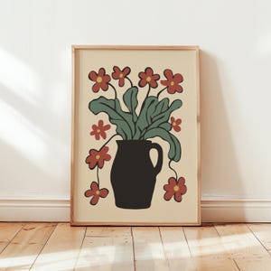 Helle Blume in der Vase botanisches Plakat bunte Töne im Matisse Stil, bedruckbare Wandkunst, Matisse Blumenwand, Ausstellungsdesign
