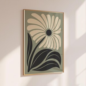 Minimal Abstract Flower Poster Boho Printable Art, Digital Download Wall Print, Large Printable Art, Blue Botanical Flowers Print