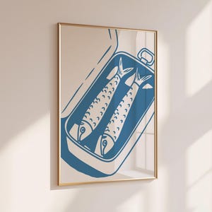 Blue Sardine Wall Art,  Sardine In Pure Olive Poster, Gift Amalfi Coast, Kitchen Art, Sardine Decor, Mom Gift Sardine, Retro Food Poster
