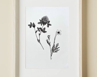Wildflowers poster graphic | wildflowers | flowers drawing | A3 print