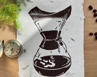 Grafiek - Chemex linosnede | linosnede | koffie | handgeschept papier