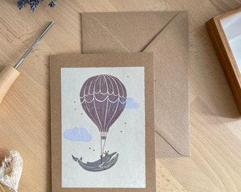 Linocut - birthday greeting card - Purple whale | whale card | linocut card