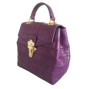 Genuine Leather Backpack Purple Women's Bag Alligator Belly Part Top ...