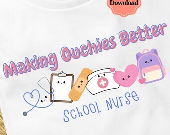 School Nurse PNG, Cute School Nurse Design, Peds Nursing Clipart, Sticker Clip Art Design, Kawaii Smile, Cricut Cut Files, Digital Download