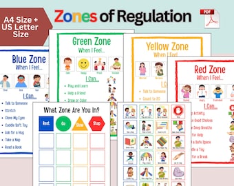 Zones of Regulation, Self Regulation Cards Chart, Printable, Emotions Display, Feelings Bundle, Social Emotional, ASD, ABA, Speech Therapy