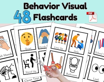 Behavior Visual Flashcards Printable, Visual Cue Cards for Autism, ADHD, & Special Ed, ABA Classroom Behavior Management PDF