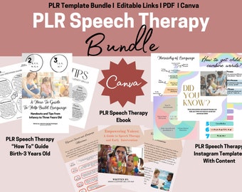 PLR Speech Therapy Bundle, Speech Therapy Materials, Instagram Template, Ebook Template, How To Guide, Canva, Speech Prints, Re-Sell Rights