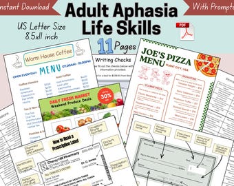 Adult Speech Therapy Functional Reading Worksheets, Aphasia Life Skills Activities Bundle, Cognitive Rehab Printables, SLP Therapy Materials