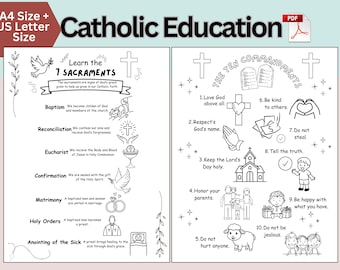 Seven Sacraments, Ten Commandments, Catholic Mass, Sunday School, CCD, Catholic Education, Printable PDF, Coloring Pages, First Communion