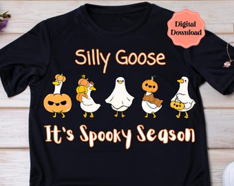 Silly Goose Spooky PNG, Funny Halloween Goose Tee Graphic, Ghost Goose Sweatshirt Clipart, Autumn Fall Pumpkin Shirt Design, Cute Spooky PNG