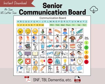 Senior Hospital Communication Board, Non Verbal Autism, TBI, SNF, Speech Therapy, AAC, Nursing Resident, Home Care, Dementia