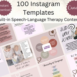 Instagram Feed and Story Templates, Speech Therapy Instagram Templates, Speech-Language Therapy Content, 100 Templates