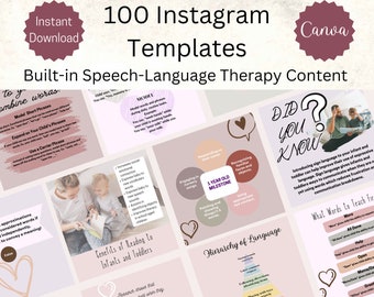 Instagram Feed and Story Templates, Speech Therapy Instagram Templates, Speech-Language Therapy Content, 100 Templates