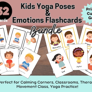 Lot de 32 cartes mémoire pour enfants yoga et émotions, coin apaisant, mouvement pour enfants, orthophonie, cartes de yoga, cartes de sentiments, tout-petit Montessori