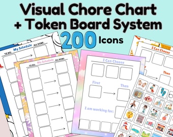 Visual Schedule & Token Board Printable, 200 Chore Icons First Then Board for Autism ADHD, ABA Routine Chart PDF