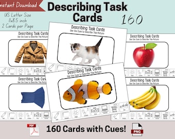 Describing Task Cards Speech Therapy, Semantic Skills, Autsim Visual Cue Cards, Language Development, SLP Printable, PDF