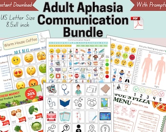 Adult Aphasia Communication Board Bundle, Speech Therapy AAC Worksheets (PDF)
