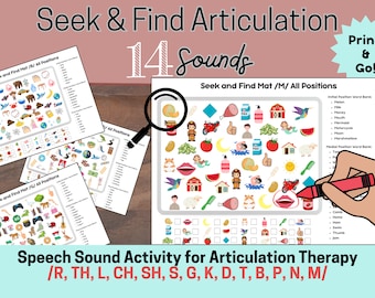Articulation Therapy Picture Search Printable, Speech Therapy Activity, Speech Sound, Search and Find Materials, SLP, Visual Cues, Worksheet