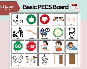 Basic Needs PECS, Printable Communication Board, ABA, Speech Therapy, Visual Supports