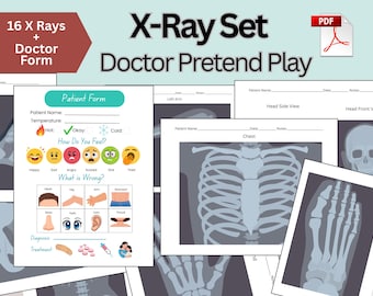 Printable X-Ray Bundle for Kids, Pretend Play, PDF, A4, US Letter Size, Doctor Kit, Patient Report, Digital Download