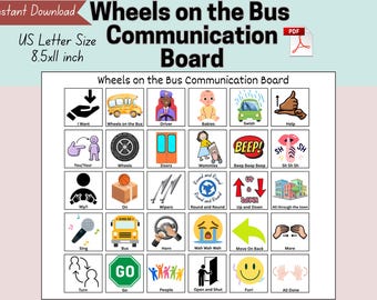 Wheels on the Bus AAC Board, Speech Therapy Communication, Preschool Nursery Songs, ESE classroom, Nonverbal Autism Communication, SLP board