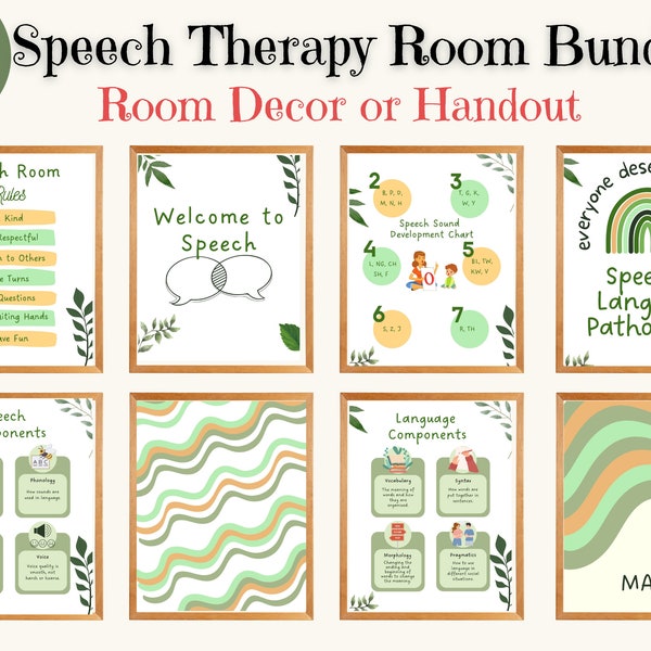 15 Speech Language Therapy Room Decor Greenery, SLP Posters, Speech Therapy Printables, Poster Bundle