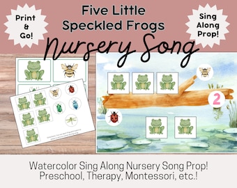 Five Little Speckled Frogs Sing Along Prop, PDF Printable, Speech Therapy, Music Teacher, Montessori, Preschool, Circle Time Nursery Song