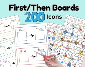 First Then Board Printable with 200 Visual Icons, Autism Schedule Board for Special Ed, ABA Speech Therapy Behavioral Routine Chart PDF