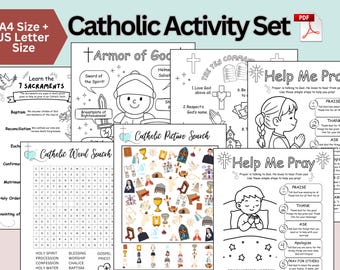 Catholic Word Search, Picture Search, Coloring Pages, CCD, Sunday School, Armor of God, Sacraments, Bible Verse, Faith Formation, PDF