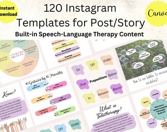 120 Speech Therapy Instagram Templates, Canva Templates, Speech Language Pathology Templates, Editable Templates, Social Media Instagram