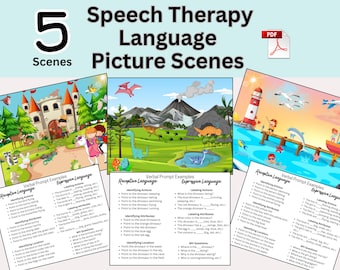Speech Therapy Picture Scenes, Language Activities (5 Printable PDFs)