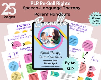 25 PLR Speech Therapy Parent Handouts, Re-sell Rights, Canva Editable Template, Speech Materials, Speech Therapy Bundle, Therapy Visual Aids