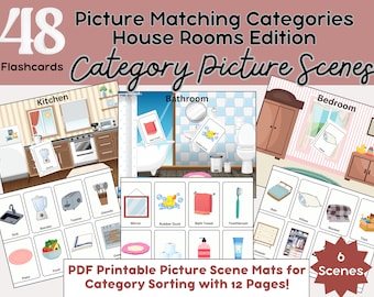 48 Category Matching Picture Scene Mats, Speech Therapy Activity, Language Materials, Montessori Style, Sorting, SLP PDF Printable, Autism