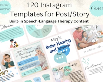 120 Speech-Language Therapy Instagram Templates, Instagram Story and Feed Templates, Speech Therapy Instagram Templates, Template Bundle