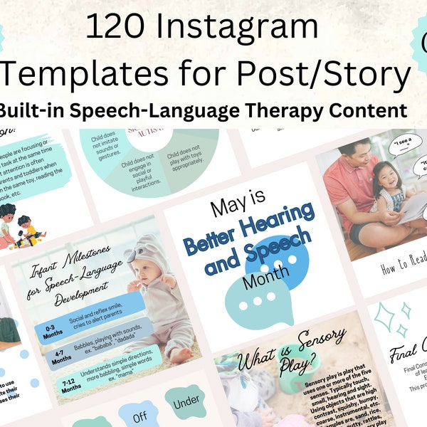 120 Speech-Language Therapy Instagram Templates, Instagram Story and Feed Templates, Speech Therapy Instagram Templates, Template Bundle