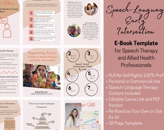 38 Page PLR Speech Therapy Ebook, Canva Ebook Template, Speech Therapy Ebook, Language Pathology, Re-sell Rights, MRR, Workbook Template