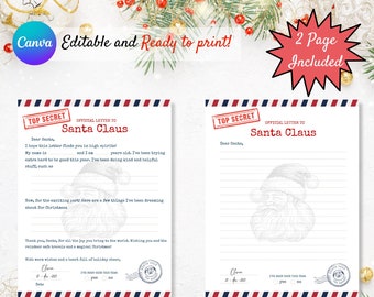 Letter to Santa Top Secret printable Letter template Christmas tradition for kids Family activity north pole express mail Christmas wishlist