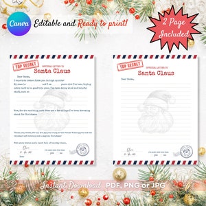 Carta a Papá Noel Plantilla de carta imprimible Top Secret Tradición navideña para niños Actividad familiar Correo urgente del polo norte Lista de deseos navideños