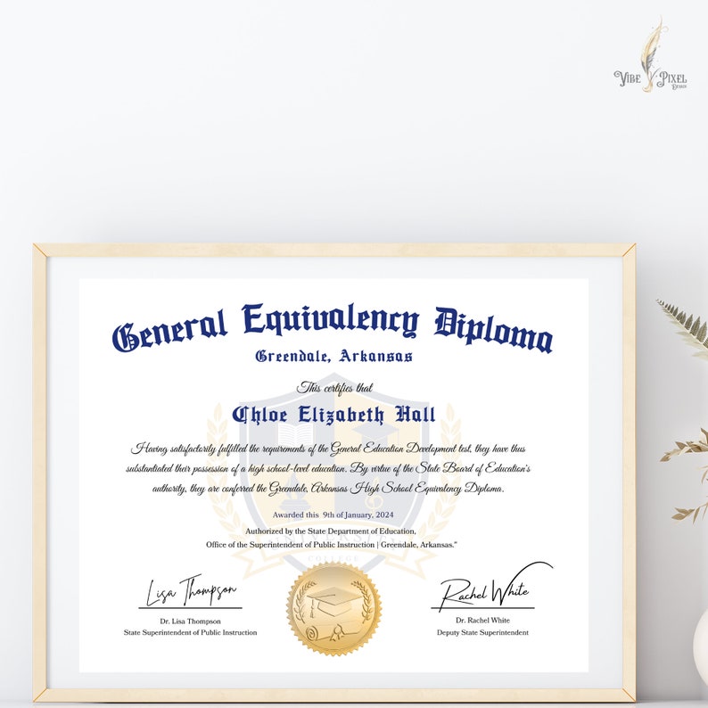 GED Diploma with Gold Seal Design, Editable Canva Graduation Certificate, General High School Equivalency Diploma Template Download File image 2