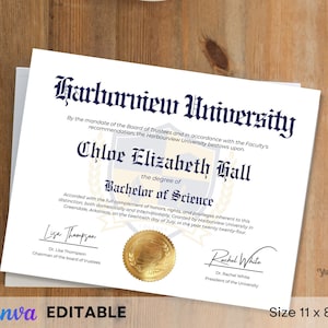 Universitäts- und College-Diplom-Vorlage, Zertifikat, Abitur, Bearbeitbar in Canva, Gefälschtes Zertifikat, Digitaler Download!