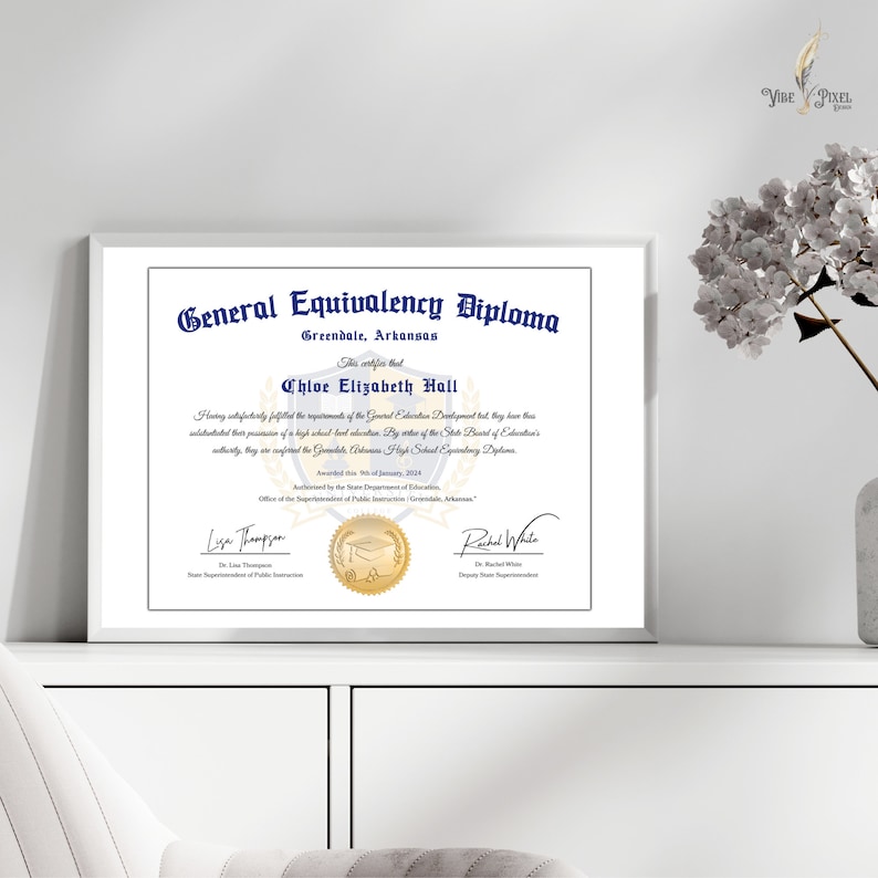 GED Diploma with Gold Seal Design, Editable Canva Graduation Certificate, General High School Equivalency Diploma Template Download File image 4