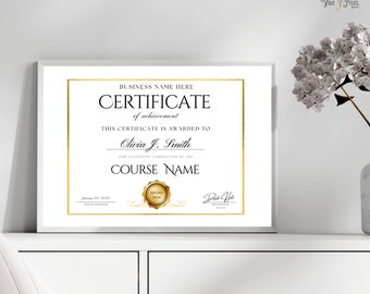 Certificate of Completion Template, Editable, Printable Lash Artist Certificate, Beauty Training Course, Personalize