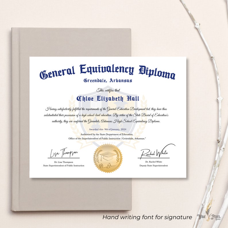 GED Diploma with Gold Seal Design, Editable Canva Graduation Certificate, General High School Equivalency Diploma Template Download File image 6