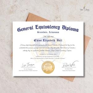 GED Diploma with Gold Seal Design, Editable Canva Graduation Certificate, General High School Equivalency Diploma Template Download File image 5