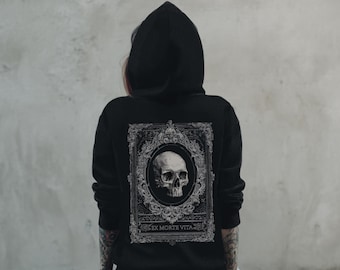 Occult Skull Victorian Gothic Hoodie, Dark Academia Goth Graphic Hoodie, Witchy Whimsigoth Clothing, Emo Hooded Jacket, Goth Gift For Her