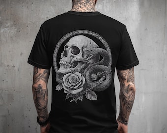 Gotisk t-shirt med skalle och rostryck på ryggen, retro punk grunge-t-shirt med grafisk design, alternativa streetwear-kläder för goth, goth-present till honom och henne
