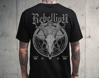 Rebellion Bull Skull Pentagram Unisex Graphic T-Shirt, Punk Grunge Streetwear Shirt, Alternative Goth Clothing, Satanic Metal Graphic Tee