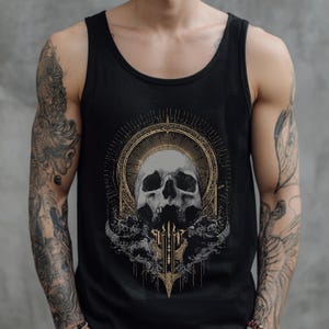 Gothic Skull Unisex Graphic Tank Top, Metal Grunge Punk Shirt, Mens Alternative Goth Shirt, Y2K Grunge Clothing, Goth Gift For Him image 4