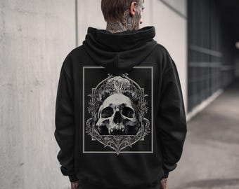 Moletom com capuz unissex com estampa de caveira gótica, jaqueta com capuz punk grunge, roupa gótica alternativa, moletom psicodélico e peculiar, presente gótico para ele e para ela.